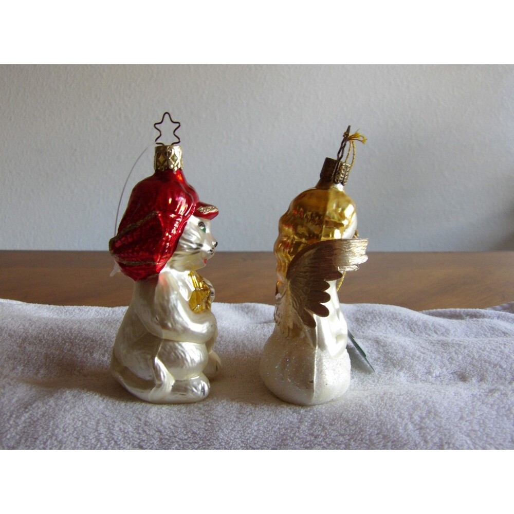 Whitehurst Blown Glass Angel Christmas Ornament Germany Cloud White Gold Glitter - Picture 4 of 10